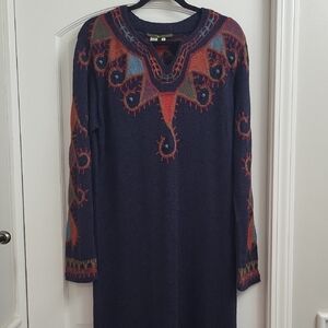 Peruvian Connection Navy and Red‎ Long Sleeve Dress. Size XL